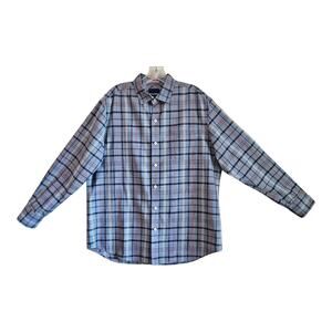 TOMMY BAHAMA Men's M Shirt Plaid Blue Orange Long Sleeve 100% Cotton Chest 46"